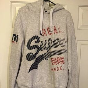 SUPERDRY HOODIE sz XL heather gray sweatshirt sweater jacket hood super dry